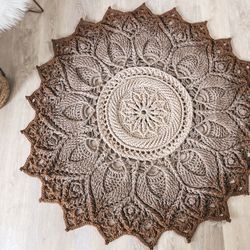 59” Mandala Crochet Gradient Knitted Rug Handmade 3D Pattern Home Decor Boho Bohemian Ombré Carpet