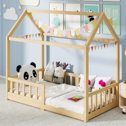 House Bed Toddler Solid Wood Kids House Bed Montessori Floor Bed