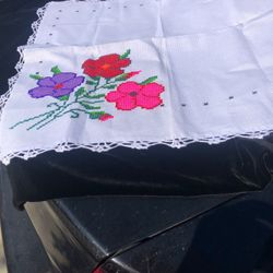 Hand-embroidered Cross-stitched and Crocheted Mexican Tortilla Cloth Wrapper