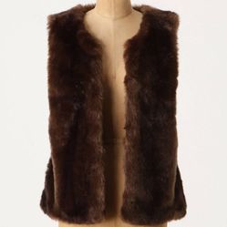 nwt Anthropologie Boho Brown Faux Fur Vest By Sanctuary, side pockets, size L