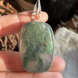 925 Silver Overlay Moss Agate  Pendant