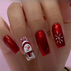 24 pcs. Christmas Snowman Long Press-On Nails