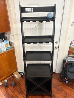 Black Tall Shelving Unit with Wine Rack