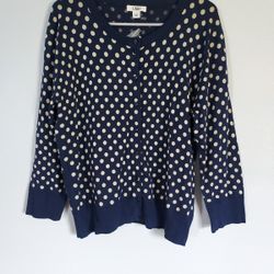 Cato Womens Blue Polka For Cardigan Sweater Size Large NEW Rayon Nylon