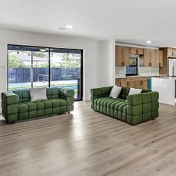 Modern Plush Tufted Loveseat And Sofa Couch