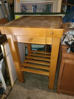 $450 OBO Solid Wood Butcher Block Prep Table on Wheels