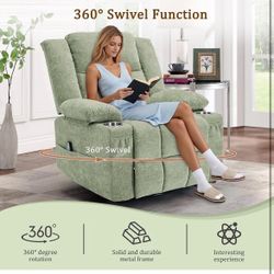 New -360°Swivel Rocker Recliner for Adults with Massage and Heating,Manual Recliner Chair with Side Pockets Nursery Glider Recliner with Cup Holders f