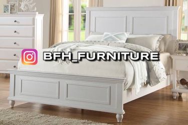 Queen White Alina Transitional Bed w. Ortho Mattress Included