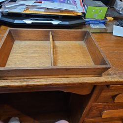 Vintage Wood Tray 2 Sections With Handle