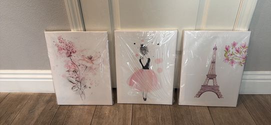 3 pc canvas wall decor for girls room