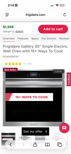 Frigidaire Gallery 30” Electric Wall Oven w/ Air Fry