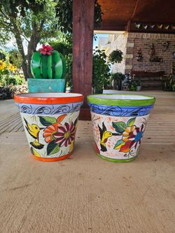 Talavera Hummingbird Clay Pots, Planters, Pottery. $50 cada uno
