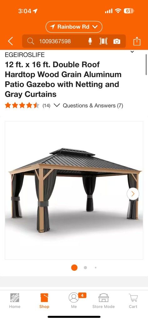 12 ft. x 16 ft. Double Roof Hardtop Wood Grain Aluminum Patio Gazebo with Netting and Gray Curtains