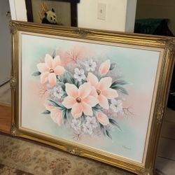Huge Flower framed original oil painting