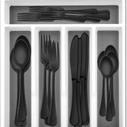40 Pieces Matte Black Silverware Set with Tray