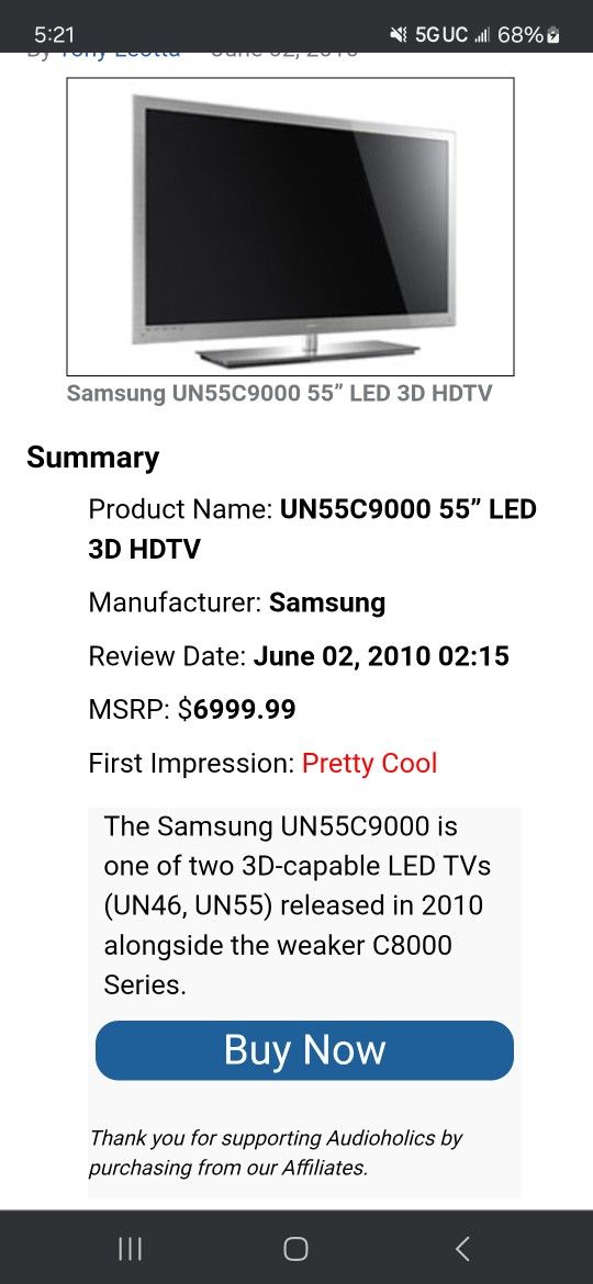 RARE Samsung 55in Titanium Frame 3-D TV