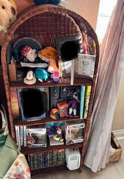 Rattan boho book shelf