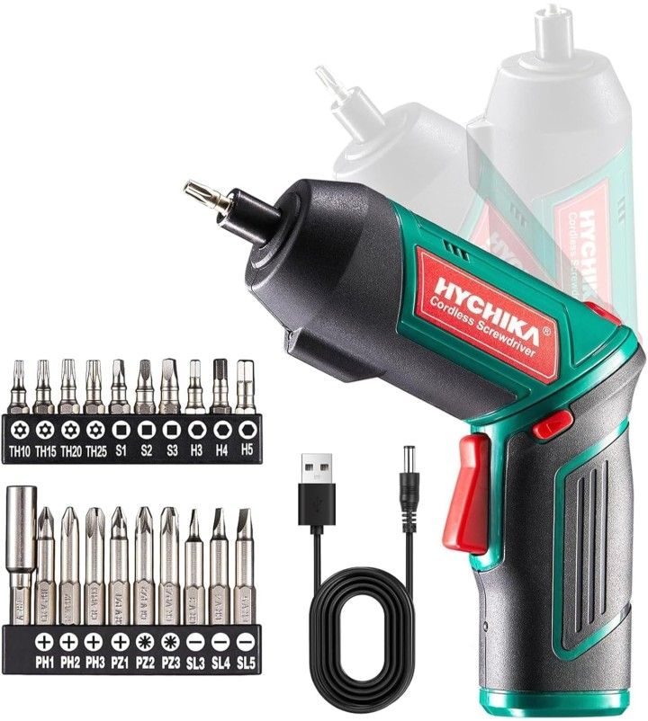 HYCHIKA Electric Screwdriver, 6N.m and 2000mAh 3.6V Cordless Screwdriver with 20 Accessories