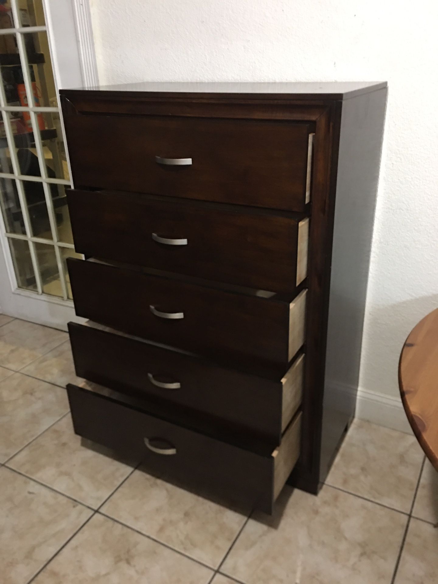 Dark walnut wooden chest with 5-drawers