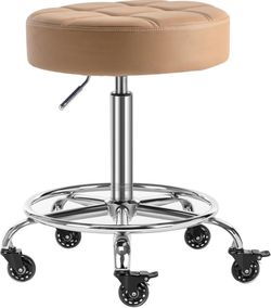 Rolling Stool with Noiseless Lockable Rubber Wheels & Footrest Adjustable
