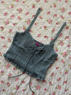 blue lace crop top with tie front