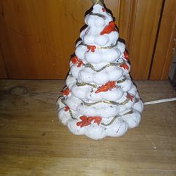 Vintage White Ceramic Christmas Tree. Light works.