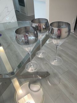 Silver Mirror Wine Glasses Set of 3