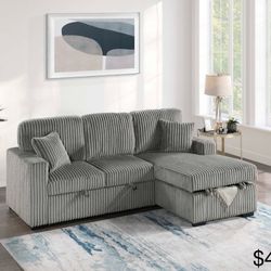 Corduroy Sectional Sleeper Sofa Pullout Bed With Storage