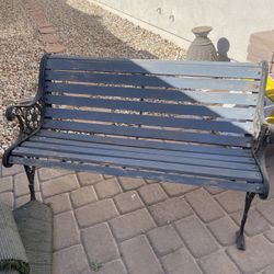 Vintage Wood And Cast Iron Outdoor Bench