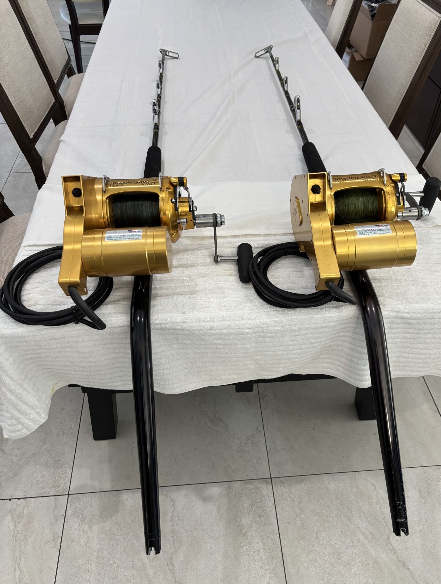 Penn International 80 VSW Dolphin Electric Reels On Custom Bent But AFTCO Swivel Tip Rods