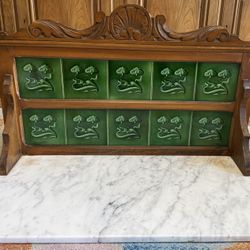 Antique Marble Top Washstand with Green Tile Backsplash