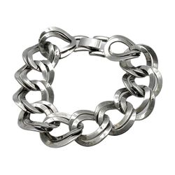 1980s Maxi Links Chunky Chain Bracelet, Stainless Steel, Parallel  Flat Curb Link