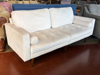 Plush Dove White Sofa w/ Bolster Pillows