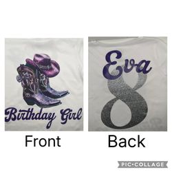 Western Theme Birthday Shirt Purple Silver Name and age