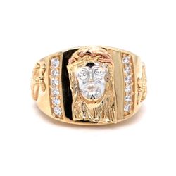 14Kt Two Tone Gold CZ Jesus Ring 6.30g Size 10.25 21968644
