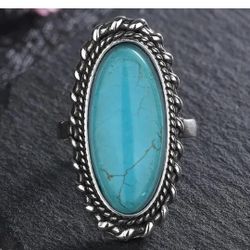 925 Sterling Silver Natural Turquoise Long Style Ring For Women 