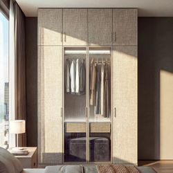 Modular Wardrobe Closet with Aluminum Frame Glass Doors Closet Organizer Modern Fabric Finish Storage Cabinet - 63"Wx100.8"H