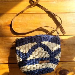 Artisan NY Crossbody Woven Straw Bag Blue/Beige Adjustable Strap 10"X7"
