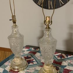 Vintage Frosted Crystal Lamp Set