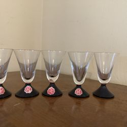 Vintage Cranberry Stem Cordial Glasses Set of 5