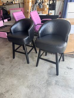Black Leather Bar Stools Set of 2