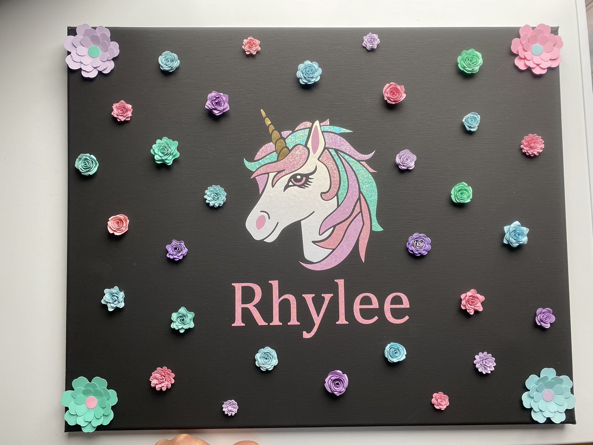 Handmade Unicorn and Flowers Canvas Art
