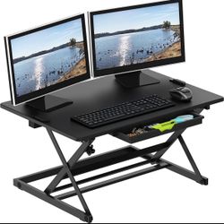 32-Inch Height Adjustable Standing Desk Converter Riser Workstation, Black