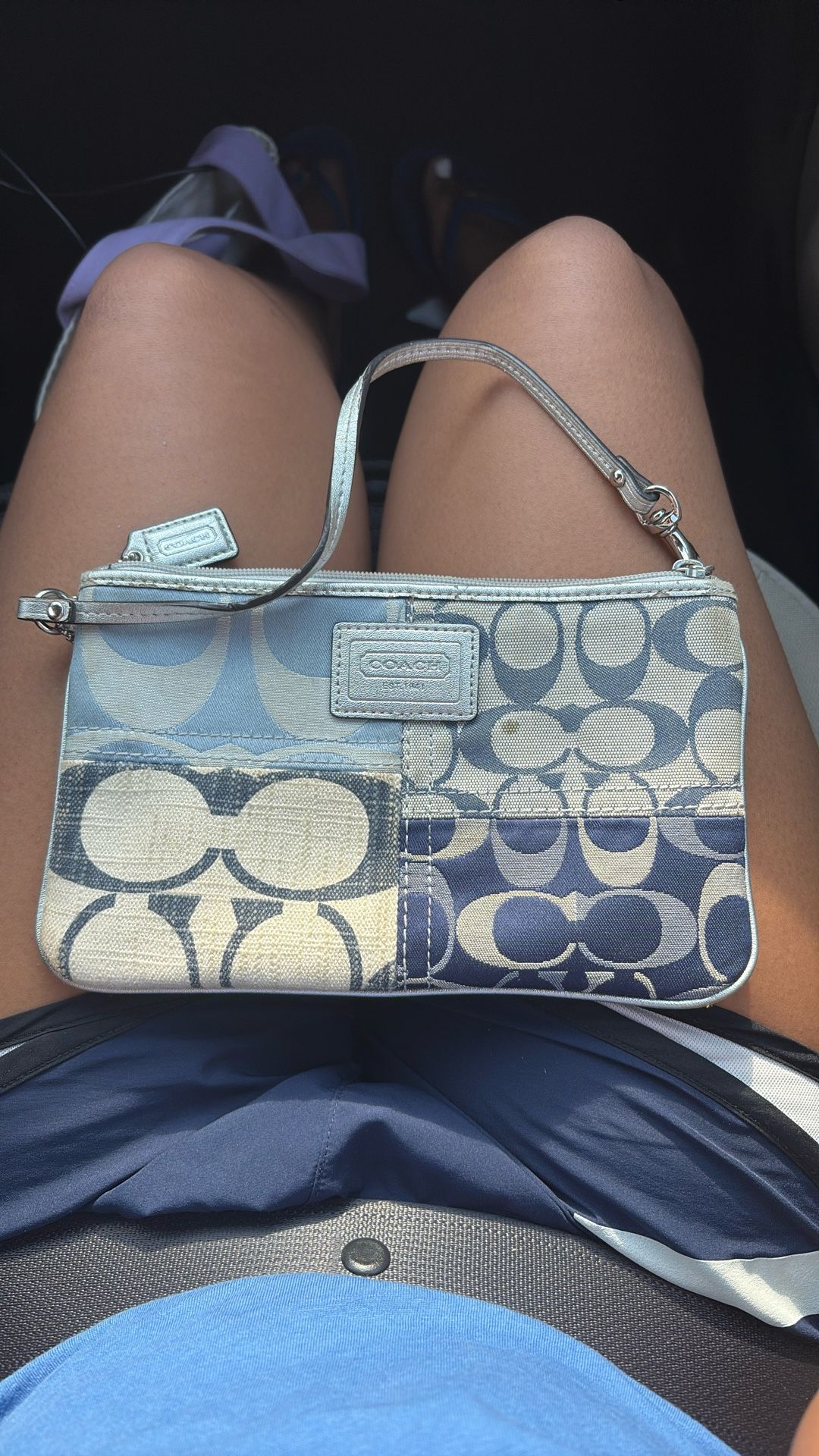 Coach Patchwork Wristlet - Silver/Blue Signature C