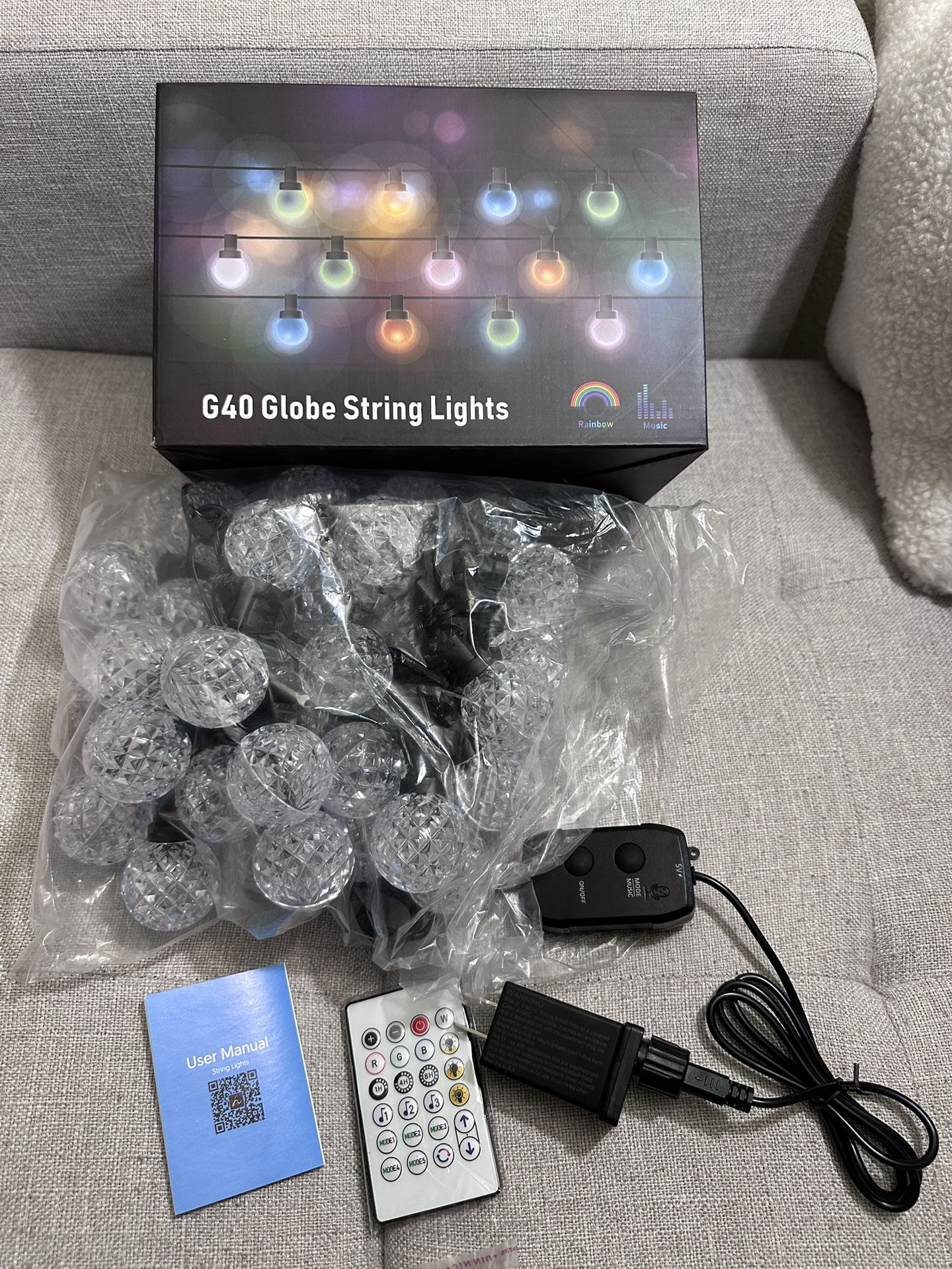 Outdoor Lights 33FT 36Bulbs, RGBW Color Changing String Light, Plug in Remote Waterproof Shatterproof Timers G40 Patio Lights for Outside Balcony Porc