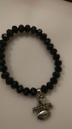 Ladies/Girls Black Bracelet w/ Charm I 💘 Football