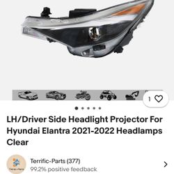 LH/Driver Side Headlight Projector For Hyundai Elantra 2021-2022 Headlamps Clear