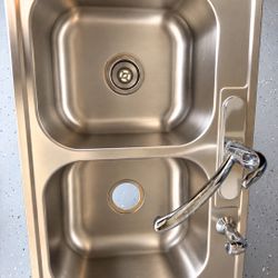 Stainless Steel Double Bowl Kitchen Sink with Faucet & Side Spray