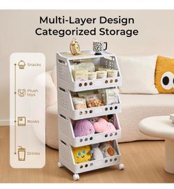 UFORU 4 Tier Rolling Storage Cart,Plastic Open Storage Basket with Wheels Rolling Storage Shelf for Kitchen,Bathroom,Bedroom and Living Room,Versatile