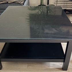 IKEA Brown Espresso Square Coffee Table With Glass Top